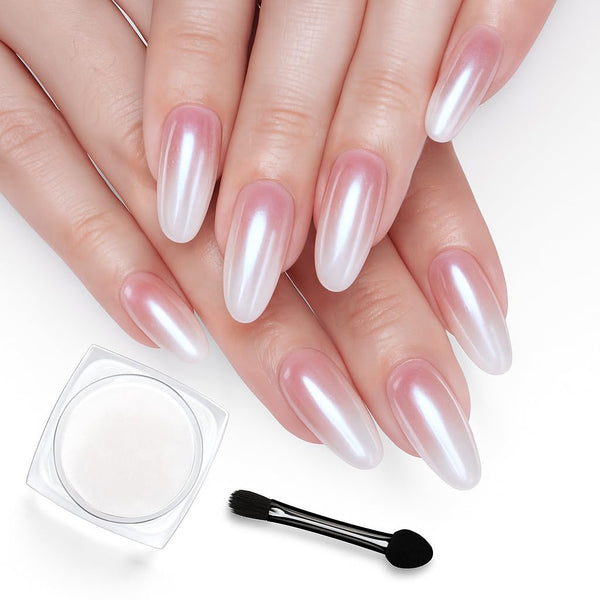 Beetles White Chrome Nail Powder for Gel Nails Pearl Cromer Nail Powder Mirror Effect Nails Gel Polish Glitter Manicure Holographic Pigment Nails Art Design Gifts for Women