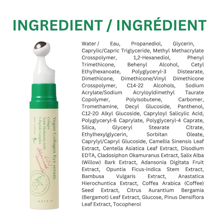 Vegan Collagen Eye Serum - K Beauty Triple Hyaluronic Acid & Peptide Collagen Serum Improve Skin Elasticity, Reduce Fine Lines & Dark Circles - Vegan Korean Skin Care Eye Cream - 0.33 Fl. Oz.