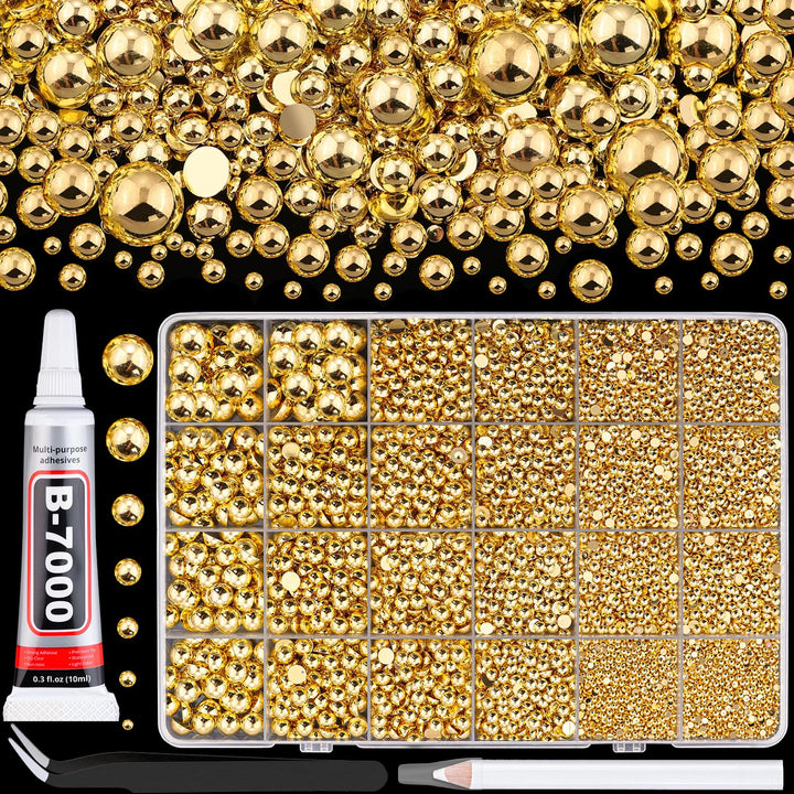 Nail Art Flat Back Half round Pearl Kits 3, Mixed Sizes 6000 Pcs White Small Pearls for Nails with Picking Tools for Graduation Cap Decorations Home DIY Body Face Craft Salon Use