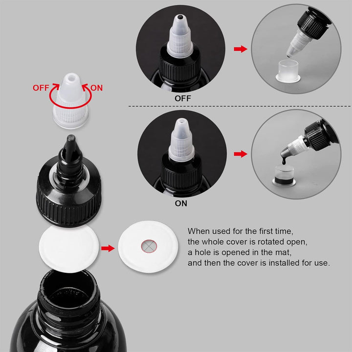 Black Tattoo Ink 1 Oz (30Ml) Vegan-Friendly USA Standard Pigment Tattoo Supplies Concentrated Black TI203-30-002