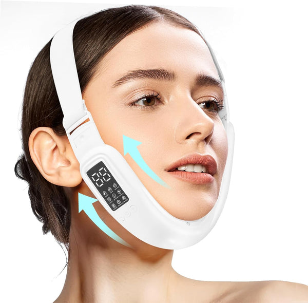 Electric Double Chin Device and V-Face Machine with 8 Modes and 15 Gear Adjustable Intensities - Intelligent Double Chin Machine for V-Face - White