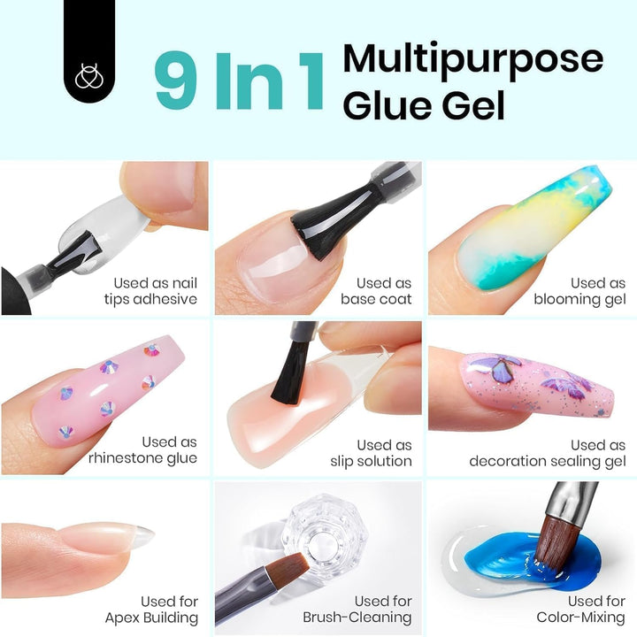 Beetles Top Coat Base Gel & Nail Glue Set-3Pcs No Wipe Top Coat Gel Nail Polish & Base Coat with 9 in 1 Nail Glue Shine Effect Long Lasting Soak off Uv Light Lamp Diy Fall Nail Gifts for Women & Girls