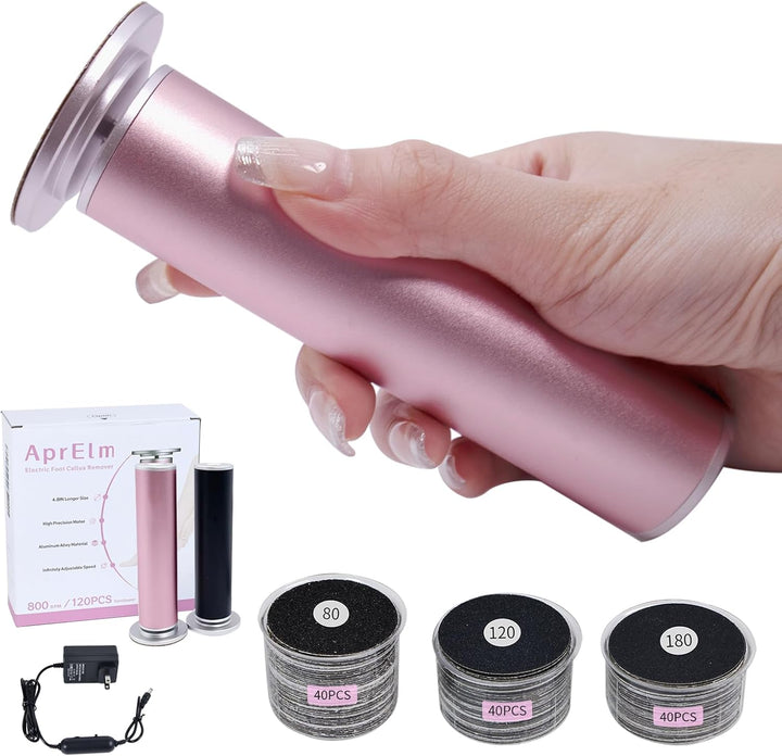 4.8IN Longer Electric Foot Callus Remover with 80Pcs Sandpaper Discs, Professional Aluminum Callus Remover for Feet, Stepless Speed Control Pedicure Tools for Dead Skin (Pink)