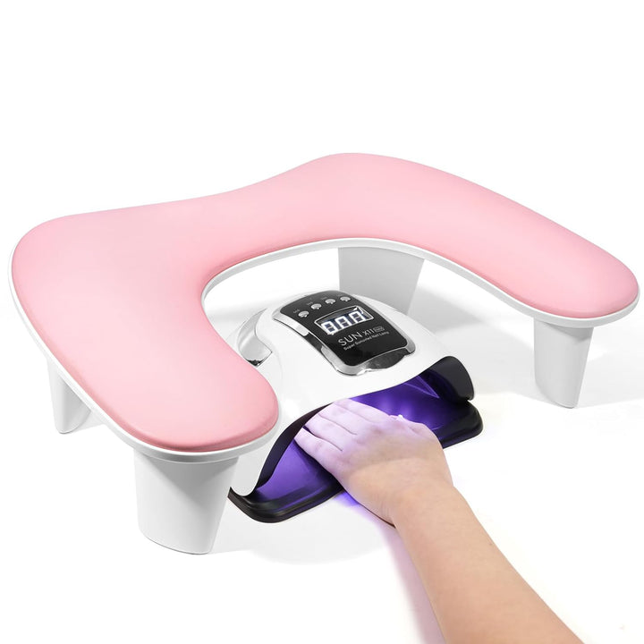 Big Arm Rest for Nails Tech: 2Nd Generation U-Shaped Manicure Nail Arm Rest Stand Height Adjustable Armrest Microfiber PU Leather Hand Rest Pillow for Acrylic Nails (White)