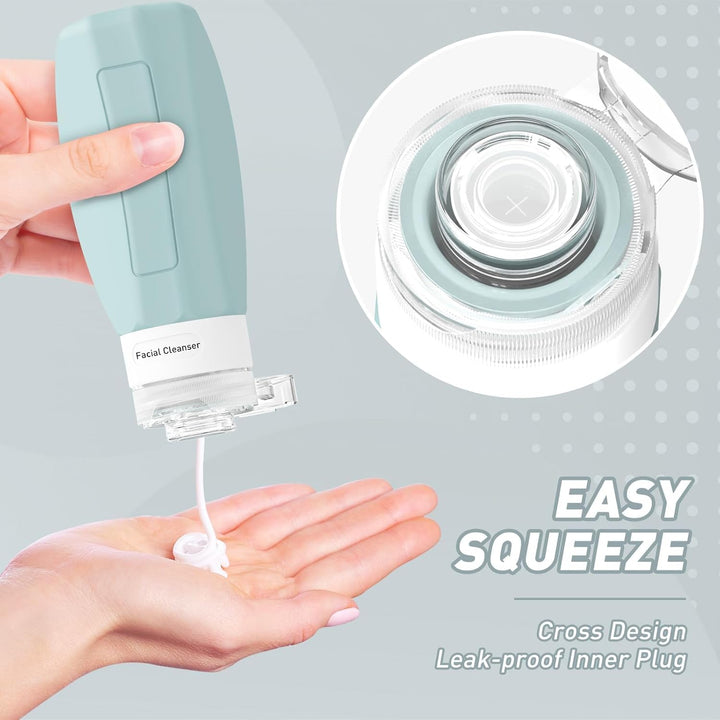 Travel Bottles for Toiletries, Tsa Approved 3Oz Travel Size Containers, Leak Proof Silicone Squeezable Containers for Toiletries, BPA Free Refillable Essentials for Shampoo Conditioner Gray