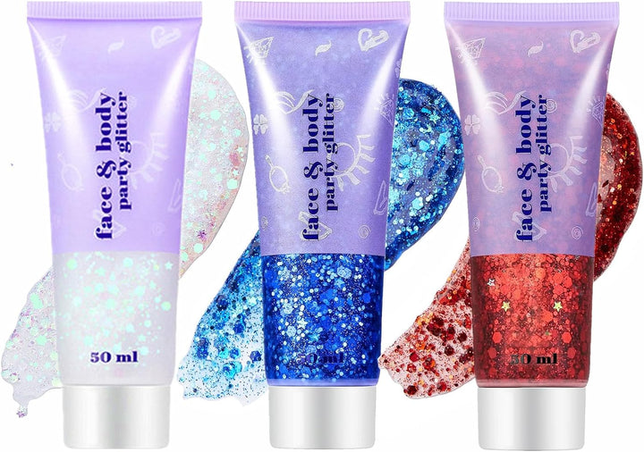 Gold Face Body Glitter,Mardi Gras Glitter Makeup Gold Face Paint,Holographic Chunky Sequins Glitters for Eye Lip Hair Nails,Festival Rave Accessories,52G