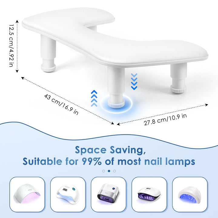 Manicure Arm Rest for Nails Tech: U-Shaped Adjustable Nail Armrest - White PU Leather Hand Stand Rest for Manicurists