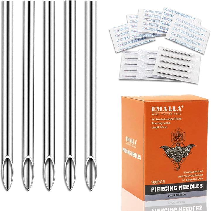 100Pcs Piercing Needles Mixed 12G 14G 16G 18G 20G Hollow Needles for All Piercings