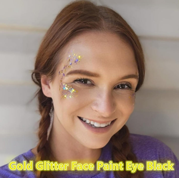 Gold Face Body Glitter,Mardi Gras Glitter Makeup Gold Face Paint,Holographic Chunky Sequins Glitters for Eye Lip Hair Nails,Festival Rave Accessories,52G