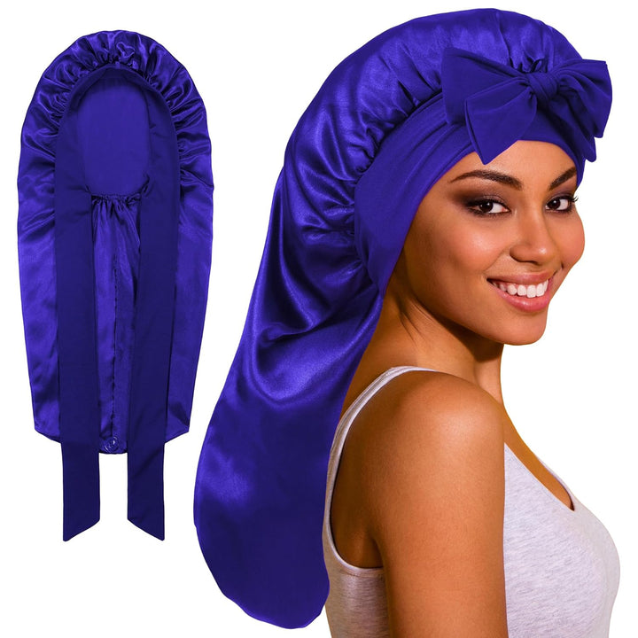 Long Bonnet Satin Hair Silk Bonnet for Sleeping Women, Silky Bonnets for Women with Tie Band, Sleep Cap for Braids Curly Hair