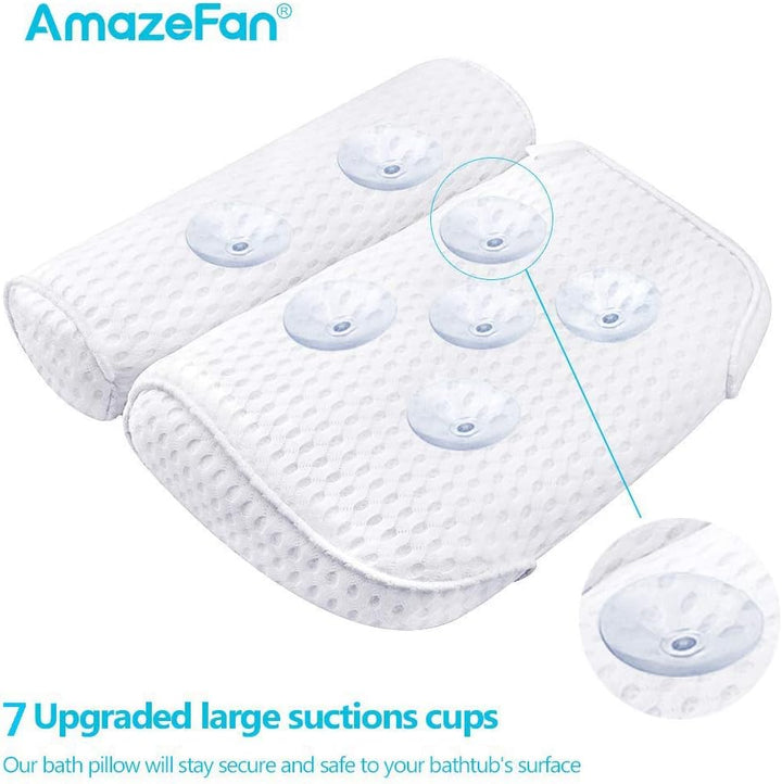Bath Pillow, Bathtub Spa Pillow with 4D Air Mesh Technology and 7 Suction Cups, Helps Support Head, Back, Shoulder and Neck, Fits All Bathtub, Hot Tub and Home Spa [US. Patent Design]