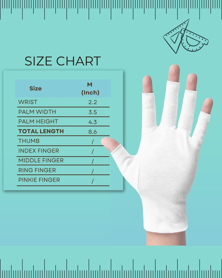 2 Pairs White Cotton Moisturizing Gloves – Fingerless Design with 5 Open Fingertips per Glove – 100% Cotton – Touchscreen-Friendly Night Gloves for Dry Hands