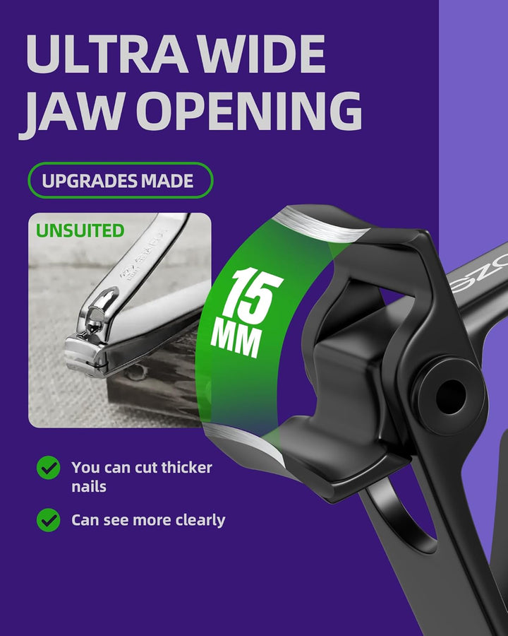 Ultra Wide Jaw Opening Nail Clippers Set, Toenail Clippers for Thick Nails, Heavy Duty Nail Cutter, Stainless Steel Toe Nail Clippers for Seniors, Men & Women Manicure,Pedicure,Big(Black)