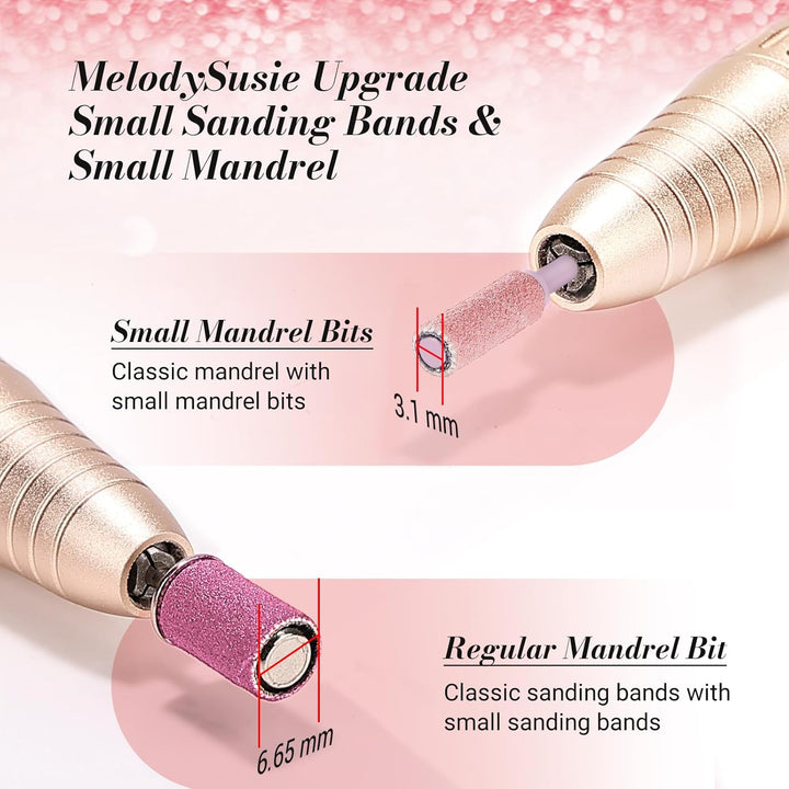 50 Pcs Nail Drill Bits Small Sanding Bands with 3.1Mm Mandrel Bit, 180 Fine Grit Nail File for Acrylic Nails Gel Manicures and Pedicure, Pink