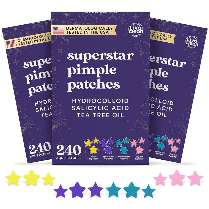 Star Pimple Patches for Face W/Hydrocolloid, Salicylic Acid & Tea Tree, 240 Patches, Hydrocolloid Acne Patch, Cute Star Pimple Patch for Healing Stickers Zit Superstar