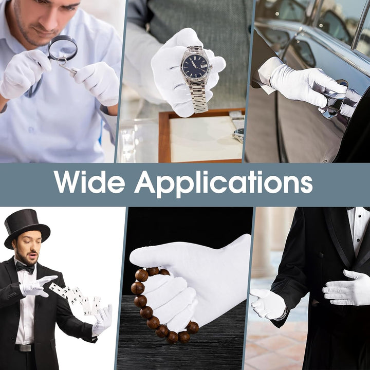 24 Pcs White Cotton Gloves for Dry Hands & Eczema, Moisturizing Sleeping Gloves for Men and Women, Stretchy Breathable Work Glove for Eczema, Jewelry Inspection, Spa