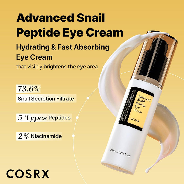 Snail Mucin Peptide under Eye Cream, 0.84 Fl Oz, 73.7% Snail Mucin and Niacinamide, Eye Care, Eye Cream anti Aging, Dark Circles, Korean Skin Care