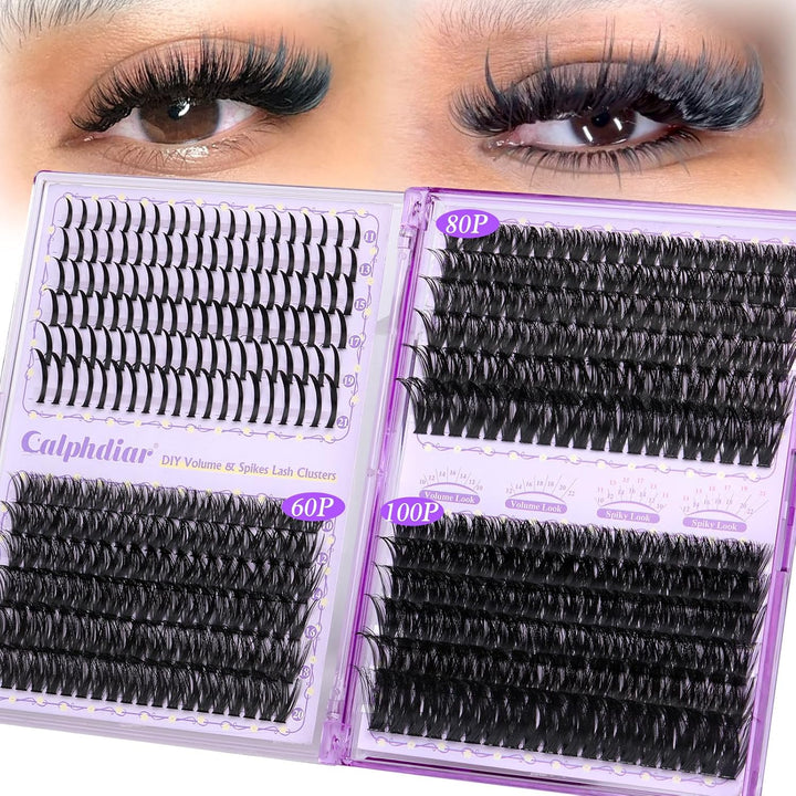 Eyelash Clusters 30D+40D+50D+60D+80D+100D Lash Clusters Wispy Individual Lashes 476PCS D-Curly Lash Extension 10-16MM Natural Lashes Clusters DIY Cluster Eyelash Extensions for Beginners