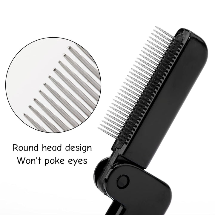 2PCS Folding Eyelash Comb, Eyelash Separator Tool, Black Eyebrow Comb Metal Teeth, Eyelash Brush Tool for Lash & Brow