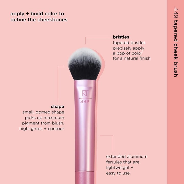 Tapered Cheek Brush, RT 449 Fluffy Blending Brush for Powder Blush & Highlighter, Ultraplush Synthetic Bristles, Vegan & Cruelty-Free Makeup Brush, 1 Count