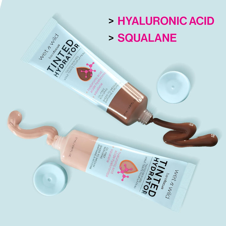 Bare Focus Tinted Hydrator Tinted Skin Veil, Lightweight Buildable Coverage with Hyaluronic Acid & Vegan Squalane, Sheer-To-Medium Coverage, Semi-Matte Finish, Cruelty-Free - Light Medium