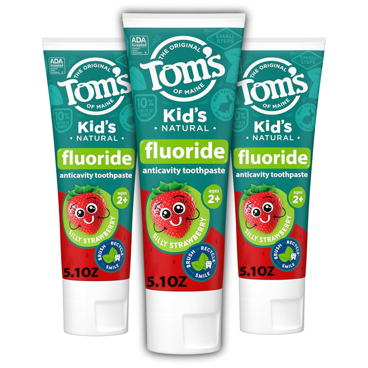 ADA Approved Fluoride Kids Toothpaste, Natural Toothpaste, Dye Free, No Artificial Preservatives, Silly Strawberry, 5.1 Oz. 3-Pack (Packaging May Vary)