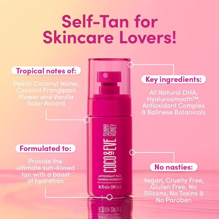Antioxidant Face Tanning Micromist. Sunless Self Tanning Face Mist with Antioxidants to Boost Hydration. Quick, Flawless, Streak Free Face Tan. (2.54 Fl Oz) / (75Ml)