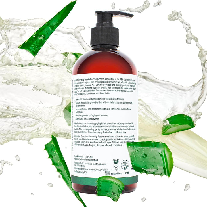 16 Oz ORGANIC Aloe Vera Gel - Unscented - All Natural - ZERO Artificial Preservatives - Deeply Hydrating & Moisturizing - Sunburn, Bug Bites, Rashes, Small Cuts, Eczema Relief - Skin & Hair