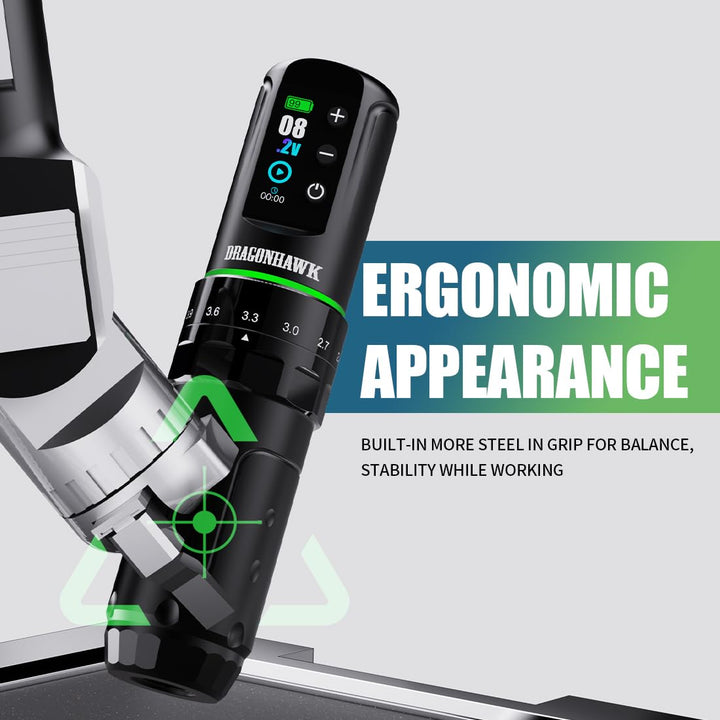 L3 Tattoo Kit, Cordless/Cord Complete Tattoo Gun Kit Pen Machine, 7 Strokes Length, 2 Batteries 2,000Mah Power Supply with Extra Battery Rca Jack Part, Pro Tattoo Needles for Beginner