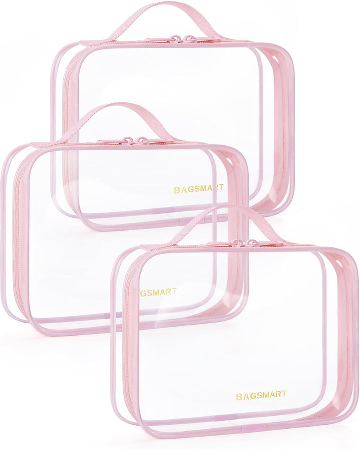 Clear Toiletry Bag, 2 Pack TSA Approved Travel Toiletry Bag Carry on Travel Accessories Bag Airport Airline Quart Size Bags Water Repellent Makeup Cosmetic Bag for Women (Black-2Pcs)