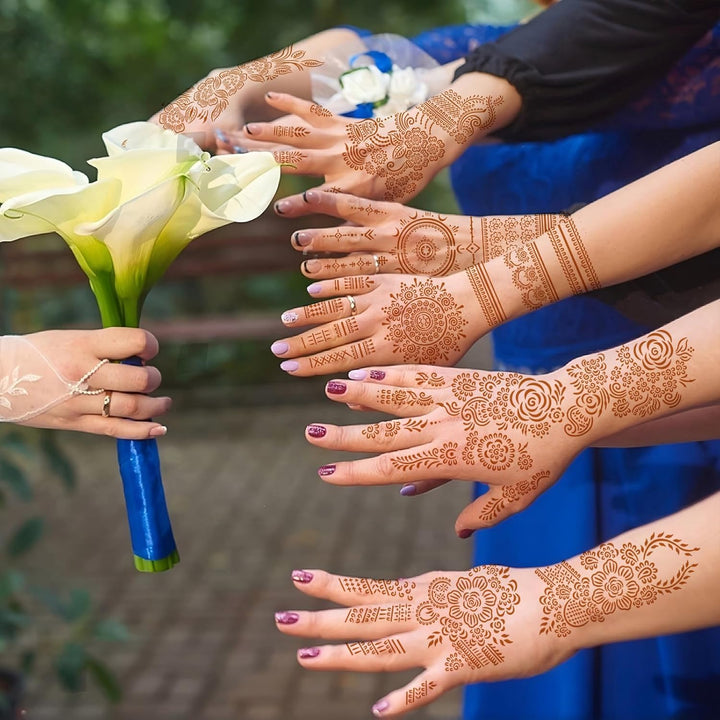 Large Henna Tattoo Stencil Kit,8 Sheets Henna Tattoo Stickers for Hand Forearm Glitter Airbrush Diy Tattooing Template, Indian Temporary Tattoo Stickers for Women Girls