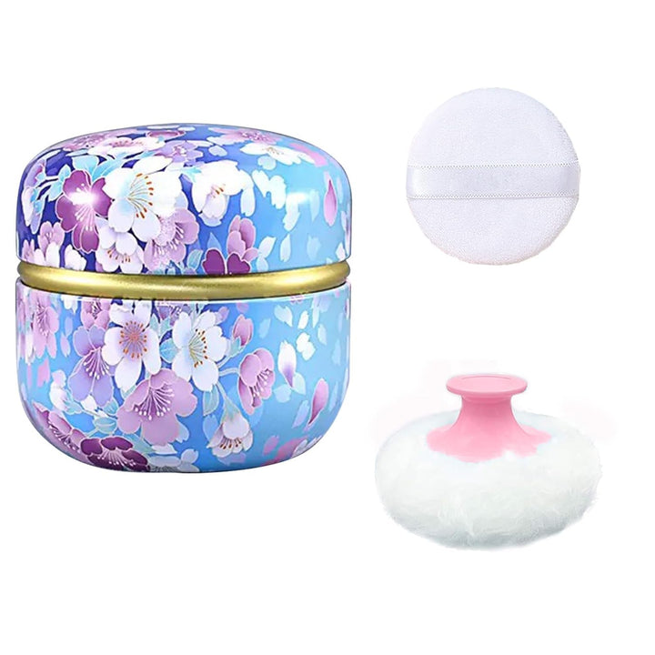 Body Powder Puff and Container for Dusting Powder, Women Powder Puff and Powder Case for Bath and Travel (Romantic Flowers)