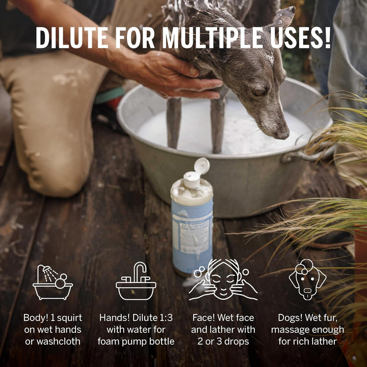 Pure-Castile Magic Liquid Soap - Made with Regenerative Organic Certified Oils - 18-In-1 Uses for Face, Body, Hand Gentle on Baby & Sensitive Skin Body Wash Unscented,32Oz