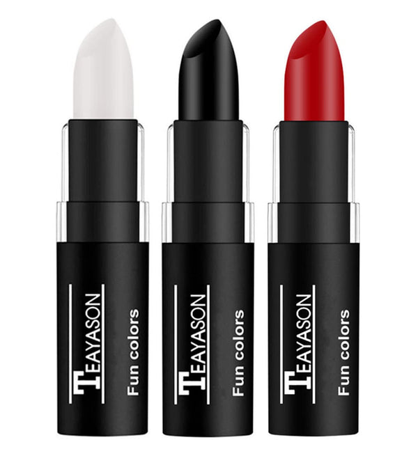 3 PCS Makeup Clown White Cream-Blendable Stick-Eye Black Sticks Face Body Paint Professional Halloween SFX Makeup,Safe Facepaint Nose&Lip Smacking for Sports Festival Make Up(White+Black+Red)