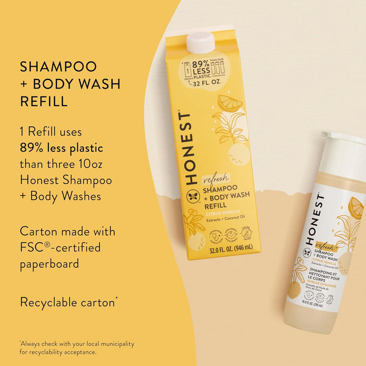 2-In-1 Cleansing Shampoo + Body Wash Refill Carton | Gentle for Baby | Naturally Derived, Tear-Free, Hypoallergenic | Citrus Vanilla Refresh, 32 Fl Oz