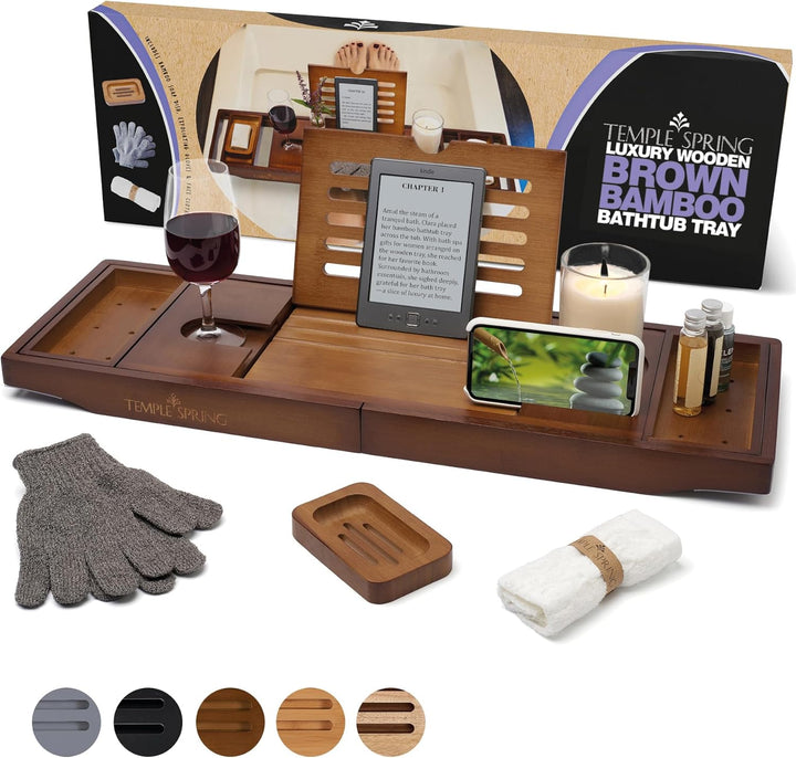 Wooden Bathtub Tray, Bamboo Bathroom Accessories, Bath Tray for Tub, at Home Spa Essentials, Board for Tub Table, Bath Caddy for Bathtub Accessories & Bathroom Essentials – Wood Brown