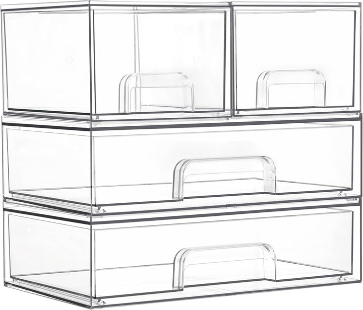 Stackable Storage Drawers Set of 5, Clear Plastic Organizer Bins for Beauty Supplies,Ideal for Vanity, Bathroom,Cabinet,Pantry Organization