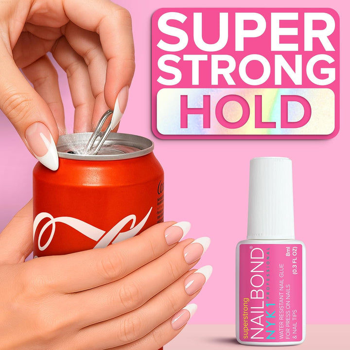 Super Strong Nail Glue for Press on Nails, Nail Tips & Acrylic Fake Nails (8Ml)  Nailbond Brush on Glue for Press Ons, Tips & Acrylics - Long Lasting, Maximum Strength, Mess-Free Application