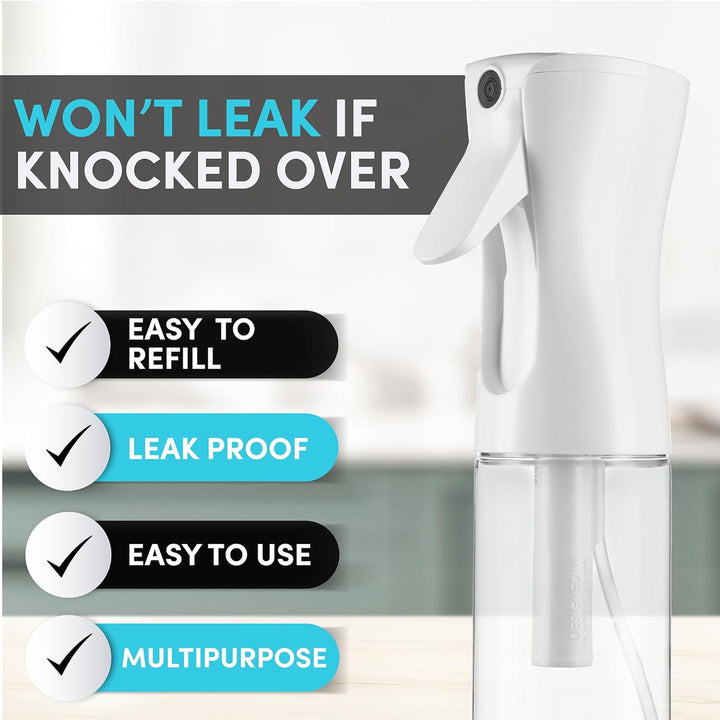 Spray Bottle for Hair (10.1Oz/300Ml) - Powered by Flairosol® Spray Technology - Continuous Ultra Fine Mist Sprayer – for Hairstyling, Cleaning, Salons, Plants, Essential Oil & More - White