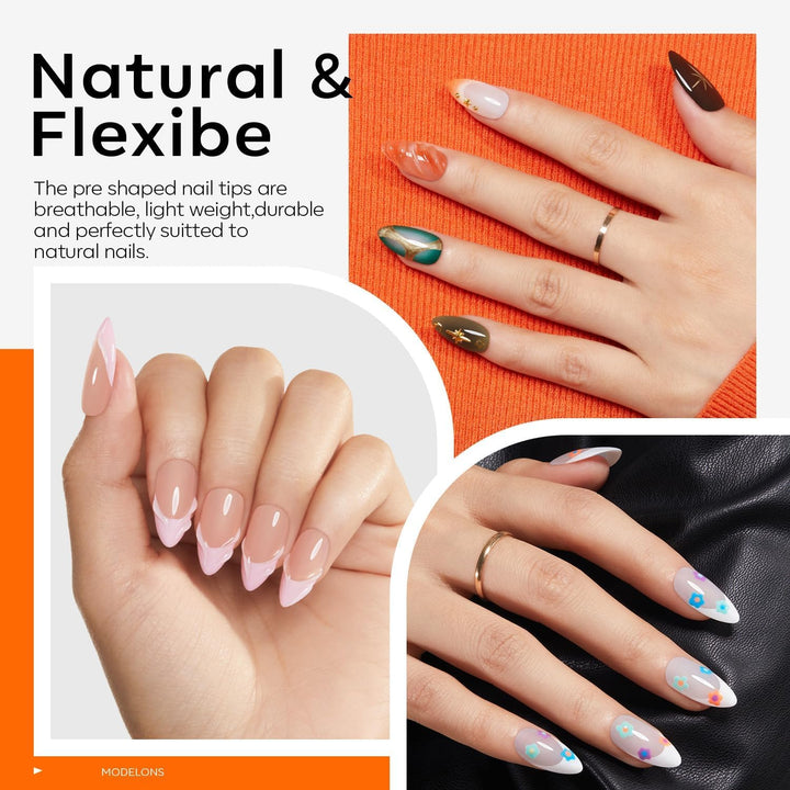 Gel Nail Kit Almond, Upgrade 15Sizes Fake Nails, 9-In-One Glue Dehydrator & Mini U V Light Clipper, 510Pcs Medium Almond Press on Tips for Extension DIY Salon Home Gift