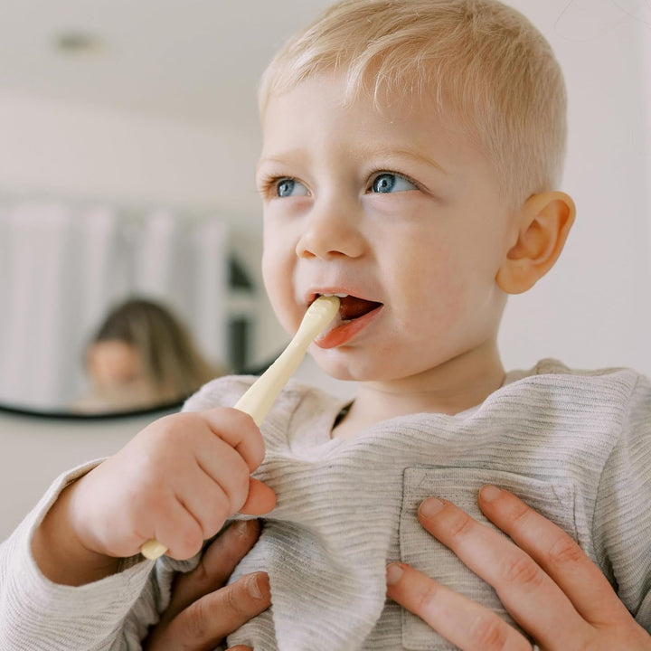Infant-To-Toddler Toothbrush Set, Soft & Gentle Manual Toothbrushes for Baby, Green/Dark Blue/Ecru/Blue, BPA Free, 0-3 Years – 4-Pack