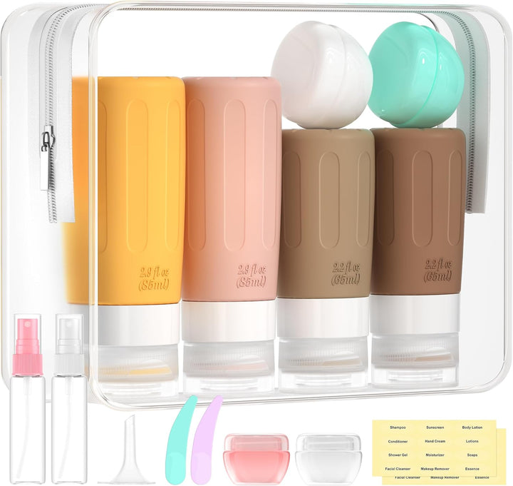 16 Pack Travel Bottles Set for Toiletries, TSA Approved Travel Containers Leak Proof Silicone Squeezable Travel Accessories 2Oz 3Oz for Shampoo Conditioner Lotion Body Wash (BPA Free)
