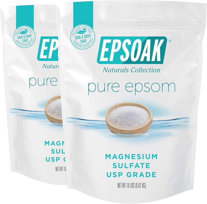 Epsom Salt 19 Lb. Magnesium Sulfate USP, Resealable Epsom Salt Bulk Bags Unscented, Made in the USA, Cruelty-Free Certified