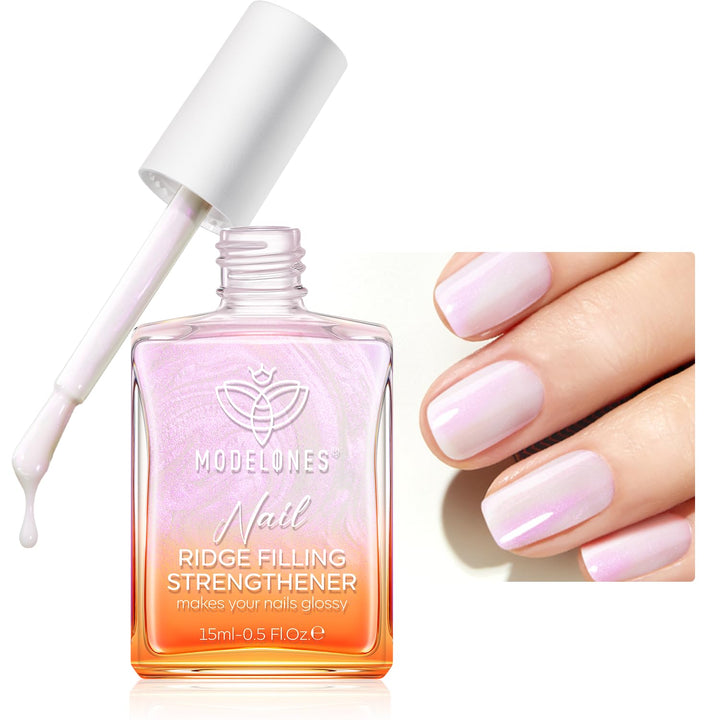 Nail Strengthener and Growth Nail Hardener Extra Strong and Growth Nude Pink Orange Nail Polish Nail Repair for Damaged Nails Strengthening Polish Ridge Filler for Nails 15Ml