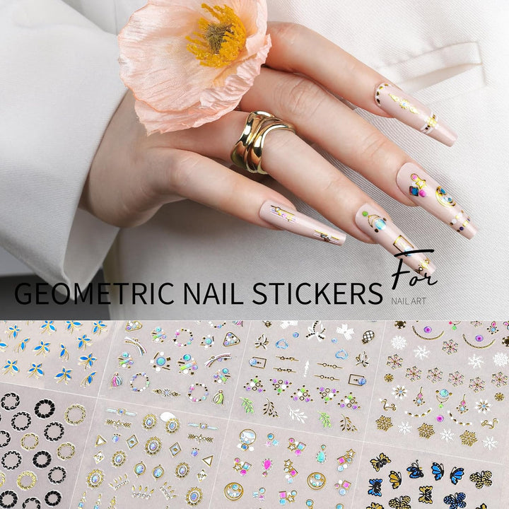 50 Sheets Nail Stickers for Nail Art, Flower Nail Art Stickers Gold Floral Nail Decals for Nails Design, Nail Decor Nail Accessories for Women Girls Kids Summer