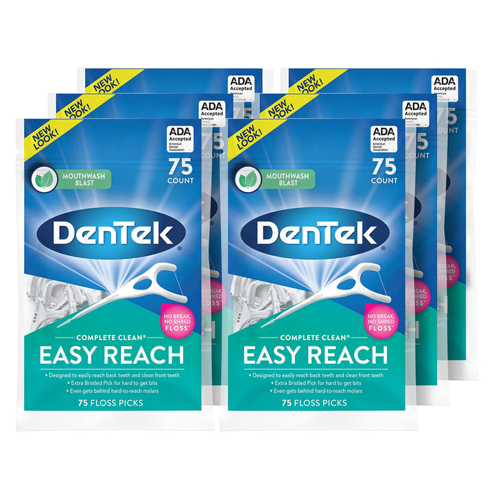 Easy Reach Complete Clean Floss Picks, with Strong Dental Floss, 75 Count, 3 Pack