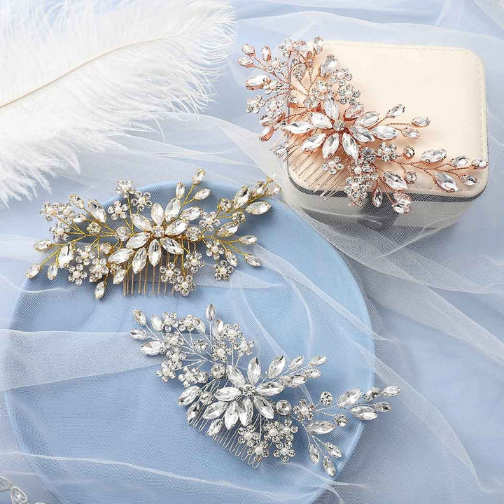 Crystal Bridal Hair Combs Rhinestones Hairpieces Flower Wedding Clips Accessories for Brides and Women Pack of 1(Silver)