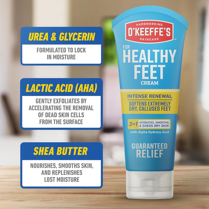 for Healthy Feet Intense Renewal Cream with Urea & Alpha Hydroxy Acid - 3 Oz Tube (1 Pack) - Chemically Exfoliates and Softens Extremely Callused, Dry Feet