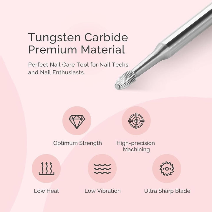 Cuticle Clean Nail Drill Bit 3/32'', Professional Safety Carbide under Nail Cleaner Nail Bit for Cuticle Dead Skin Nail Prepare, Two Way Rotate, Manicure Nail Salon Supply(Silver, Fine)