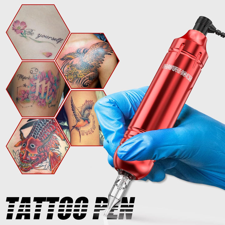 Kit Tattoo Gun Kit Tattoo Machine Kit for Beginners Tattoo Gun 20 Color Inks Power Supply Tattoo Pen Kit Red